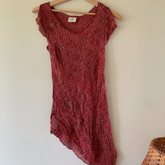 Alchemy Red Recycled Silk Asymmetrical Pattered Red Top Size small - Picture 2 of 4